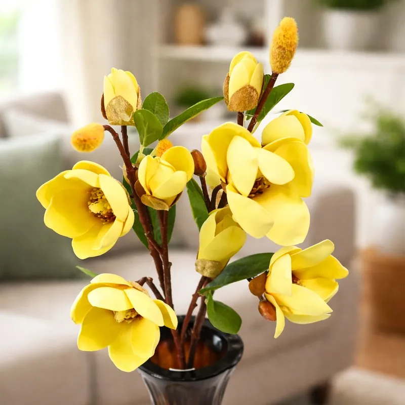 Blushora Plastic Artificial Flower (Yellow) - Set Of Two media 5