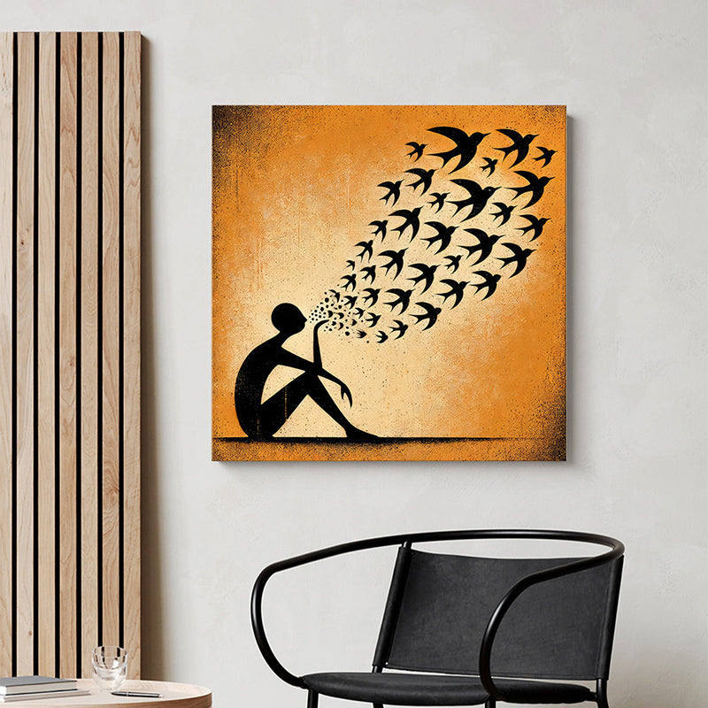 Message Carrying Birds Wall Painting
