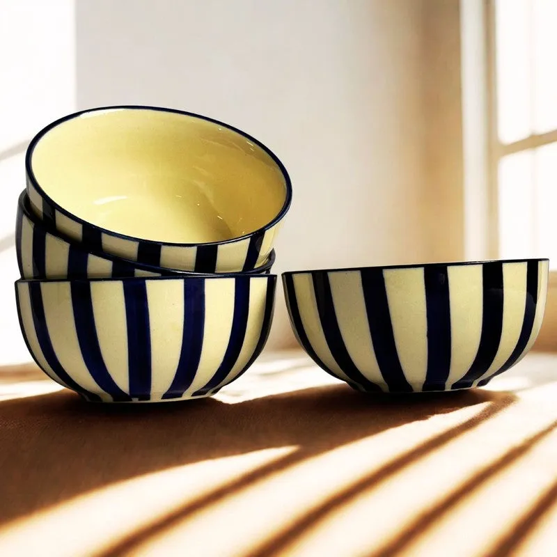 Crafted Ceramic Snack Bowls (Blue,White, 200 mL Each) - Set Of Four media 4