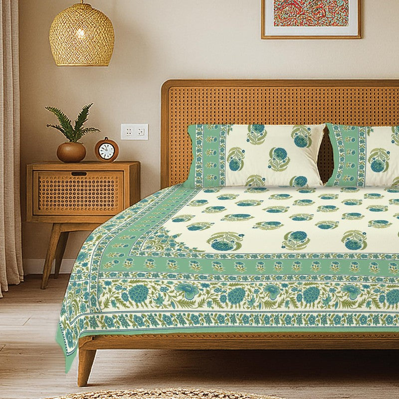 Urban Space Nayan Subtle Cotton Bedsheet (Teal) - 240 TC media 3