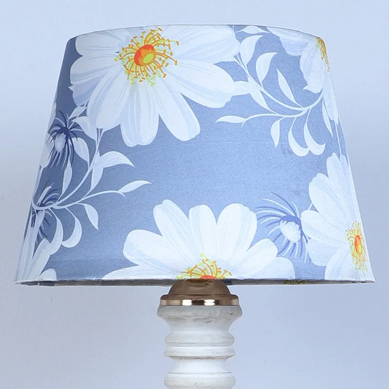 Daisy Blooms Coil Printed Mango Wood Table Lamp - White,Blue media 4