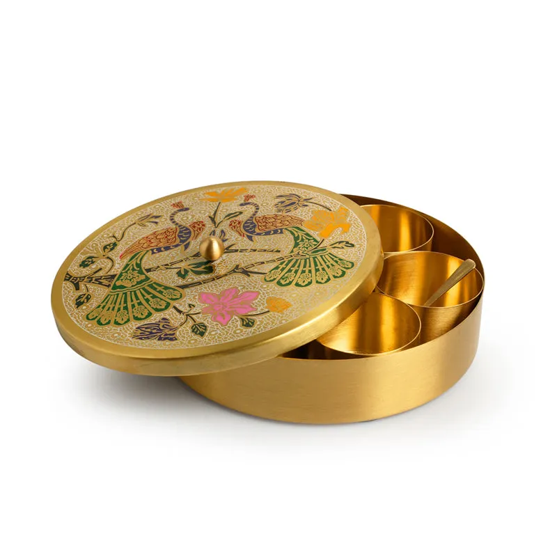 Shahi Morni Hand-Etched Brass Masala Box - 110 ML media 5