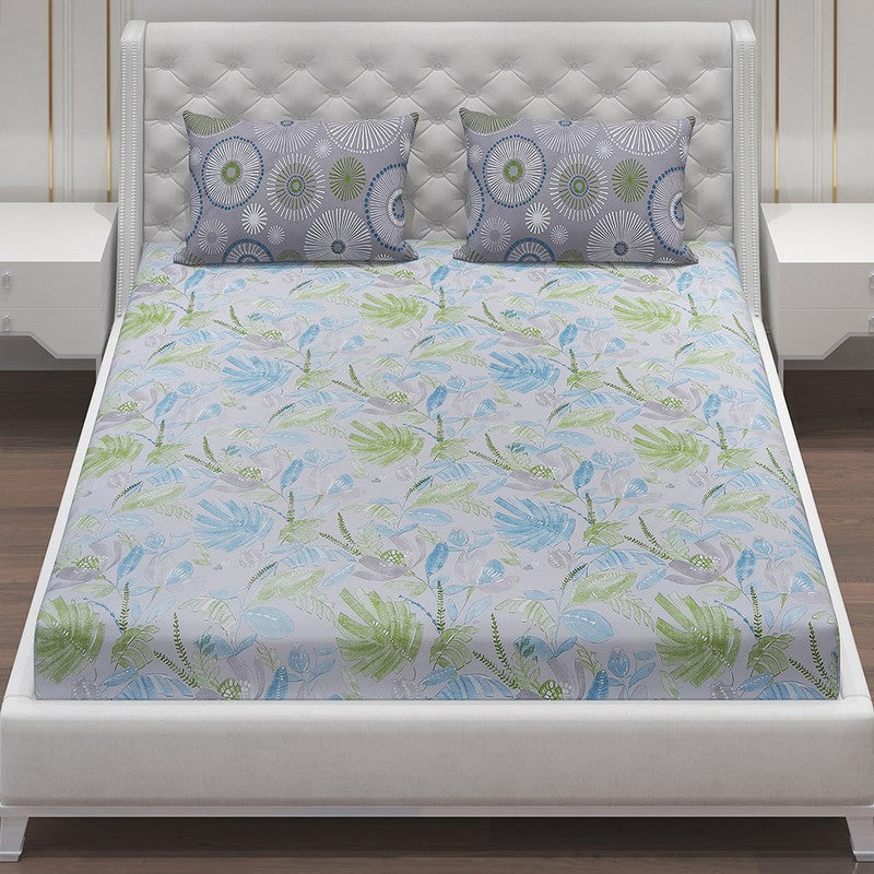 Monte Carlo Floral Dream Cotton Bedsheet(Blue,Grey) - 104 TC media 4