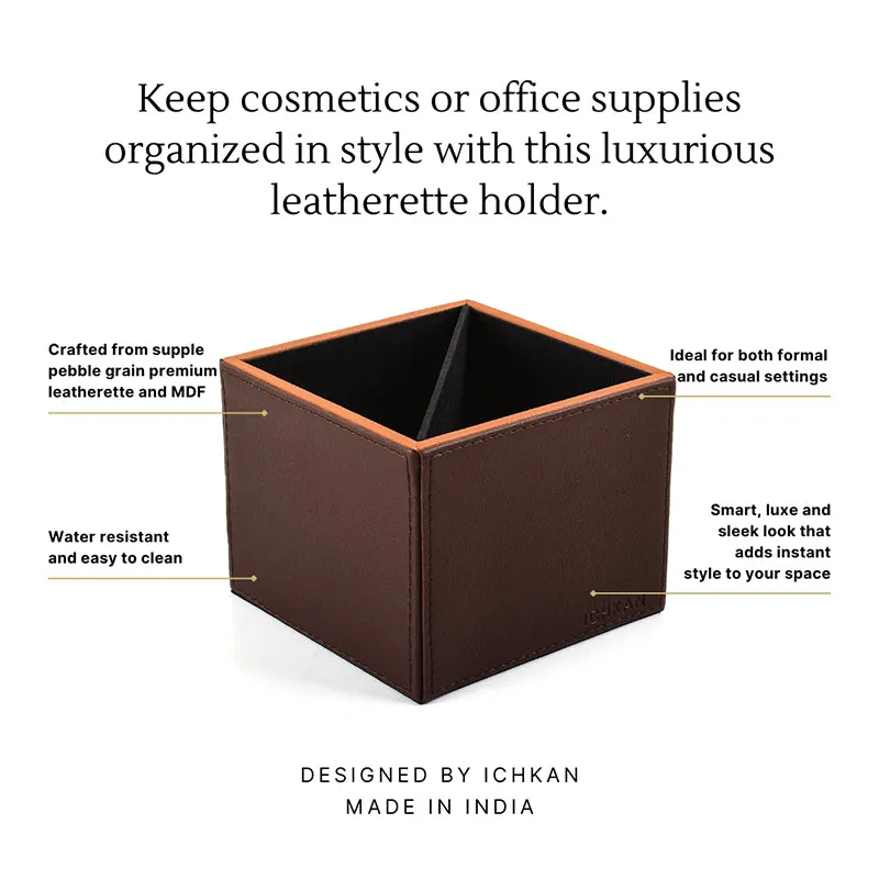 Tisca Faux Leather Pen Stand - Brown media 3