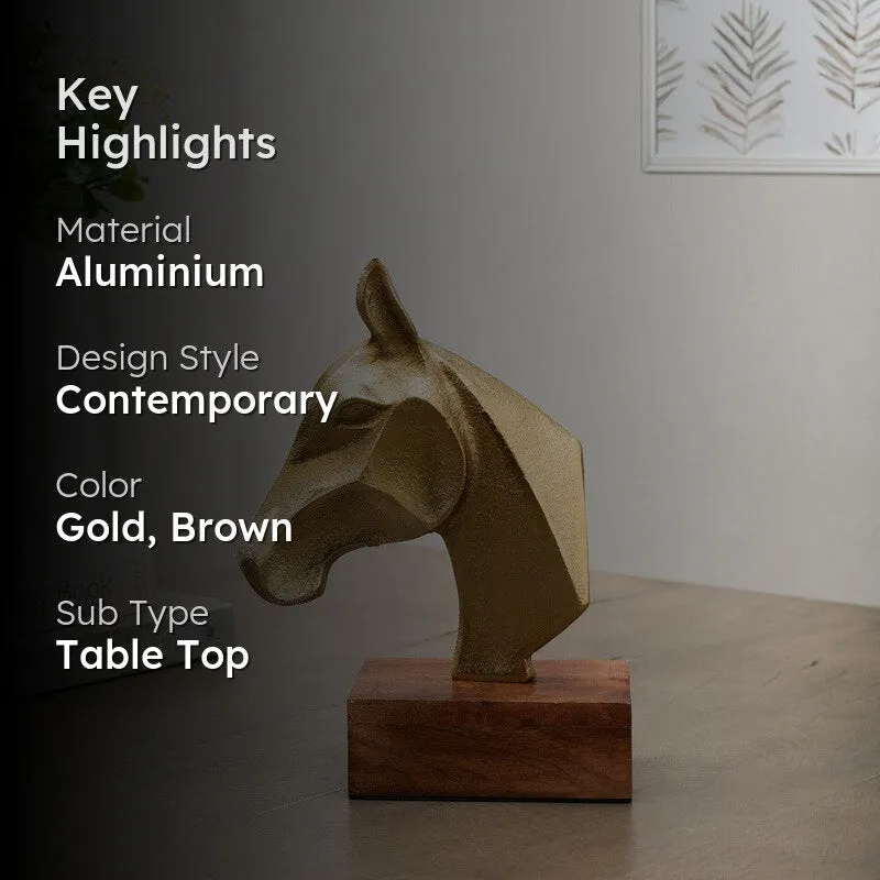 Noir Stallion Horse Head Aluminium Showpiece - Gold media 2