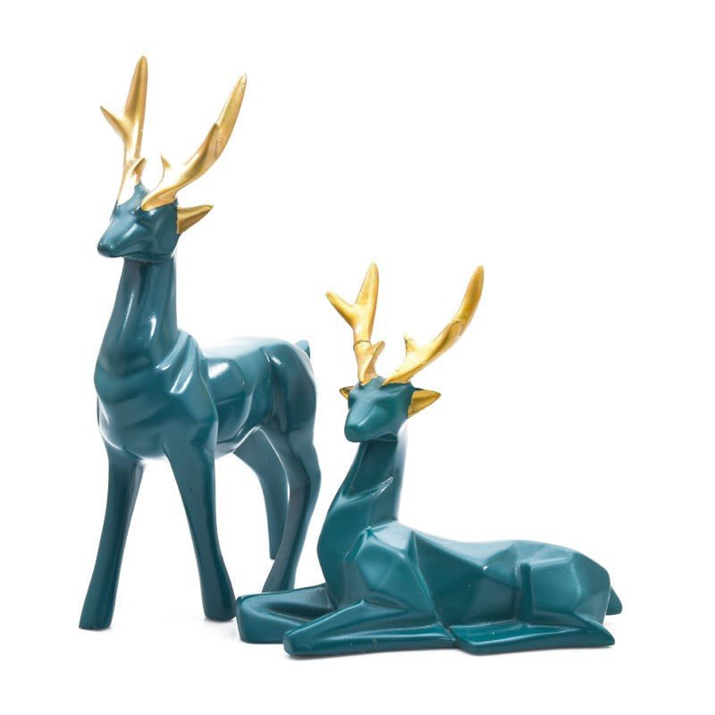 Deer Repose Showpiece (Green) - Set Of Two media 3