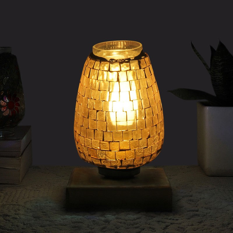 Orlina Mosaic Glass Table Lamp With Wooden Base