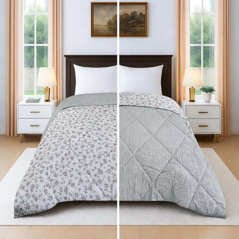 Fleuris Cotton Comforters (White,Grey) - 350 GSM media 3