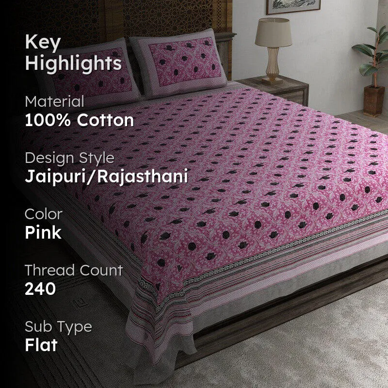 Shapeix Cotton Bedsheet (Pink) - 240 TC media 2