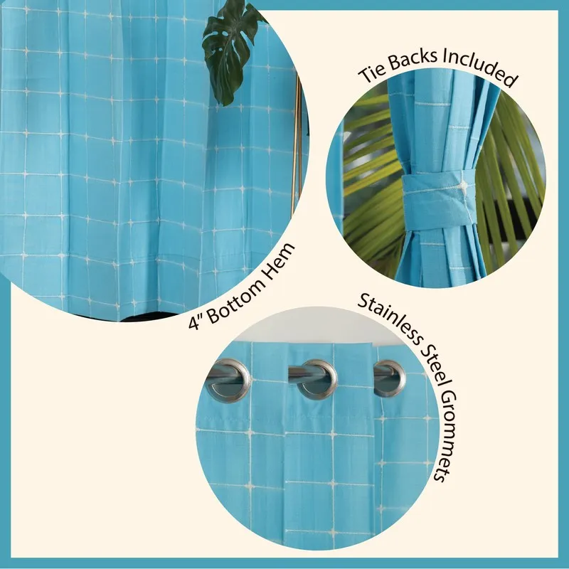 Pixel Checks Cotton Curtain - Light Blue media 7