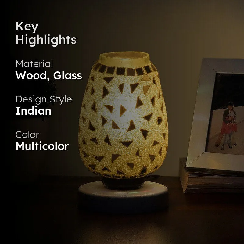 Prismine Mosaic Glass Table Lamp With Wooden Base - Multicolor media 2