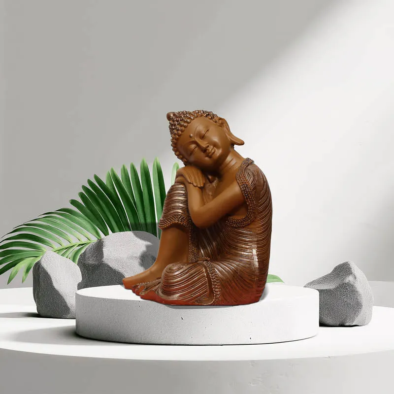 Zen Resting Buddha Showpiece - Brown media 1