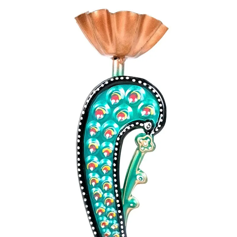 Peacock Majesty Quad Slot Iron Tea Light Candle Holder media 8