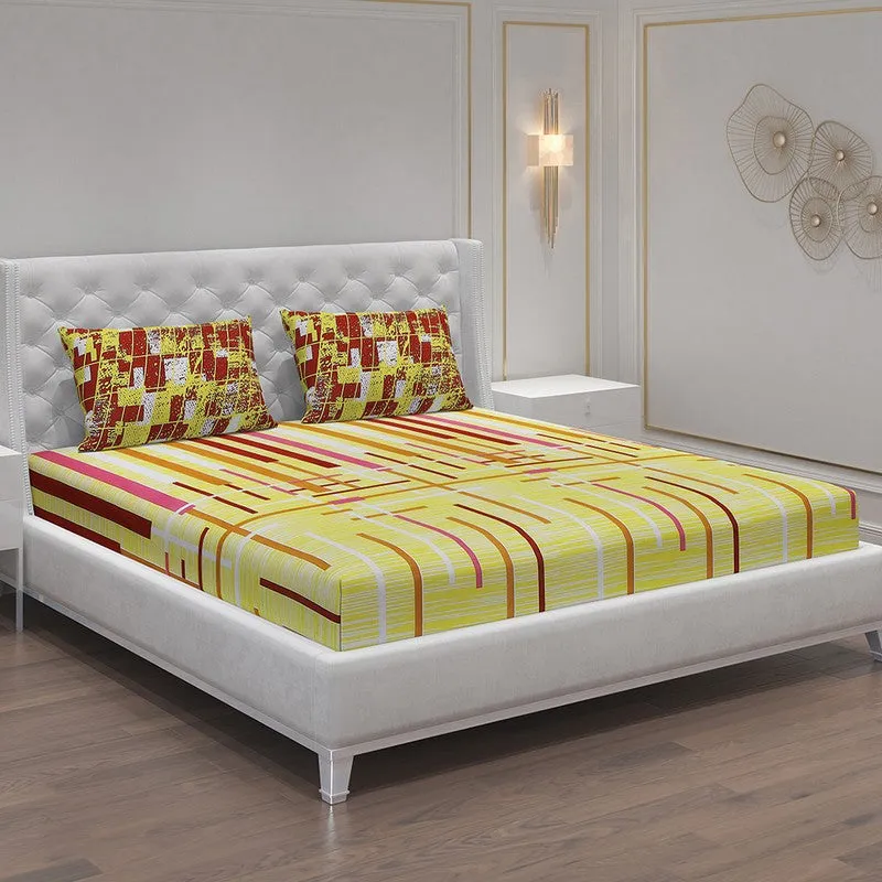 Monte Carlo Flow Stripe Cotton Bedsheet (Yellow) - 104 TC media 1