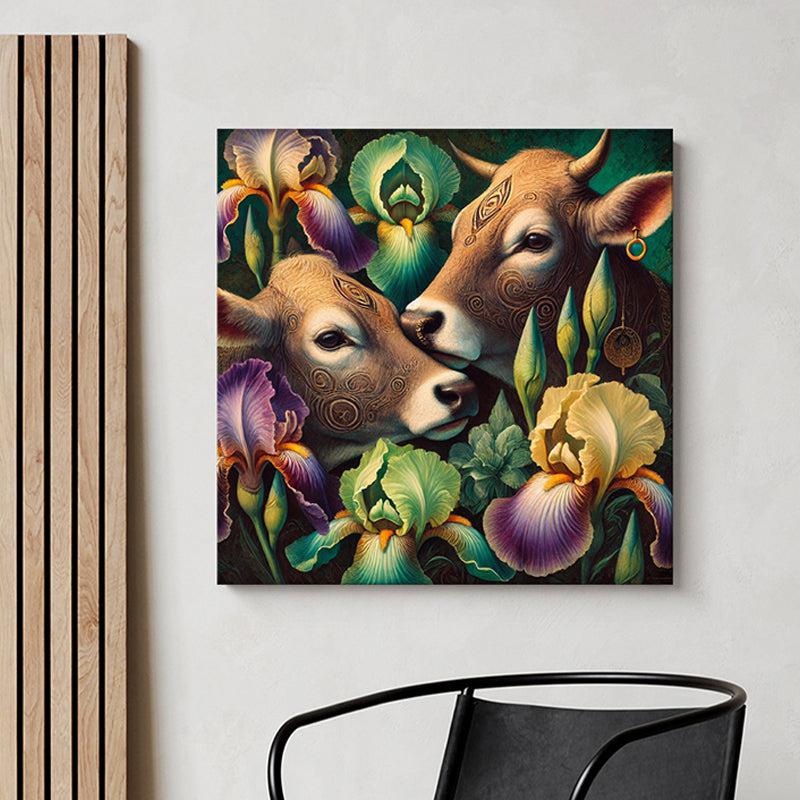 Cows And Blooms Wall Painting