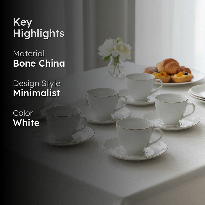 Kai  Bone China Cup & Saucer (300 ML) - Twelve Piece Set media 2