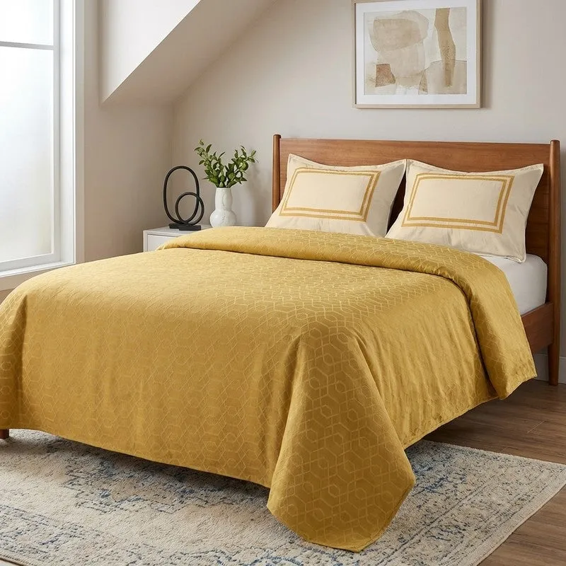 Grid Grace Cotton Bedsheet (Yellow) - 150 TC media 1