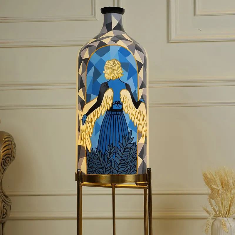 Lady In Blue Hand Painted Glass Floor Lamp With Stand media 4
