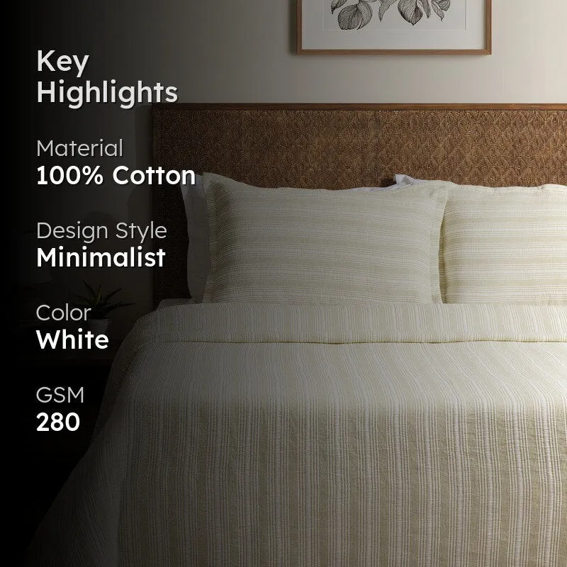 Stripe Grace Cotton Bedcover (White) (280 Gsm) - Three Piece Set media 2
