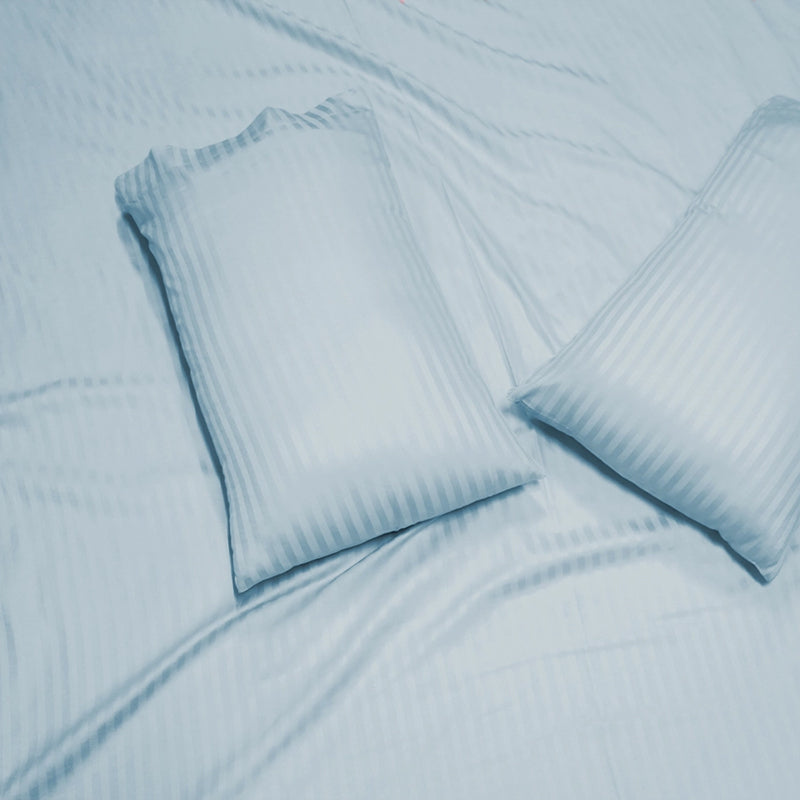 Sleek Loom Striped Cotton  Cotton Bedsheet (Pastel Blue) - 300 TC media 6