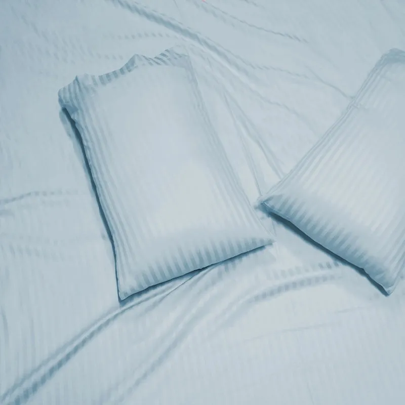 Sleek Loom Striped Cotton Cotton Bedsheet (Pastel Blue) - 300 TC media 6