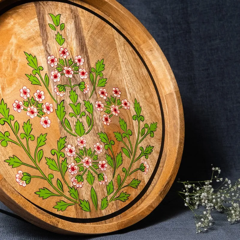 BloomCraft Floral Wood Rotating Serving Platter media 6
