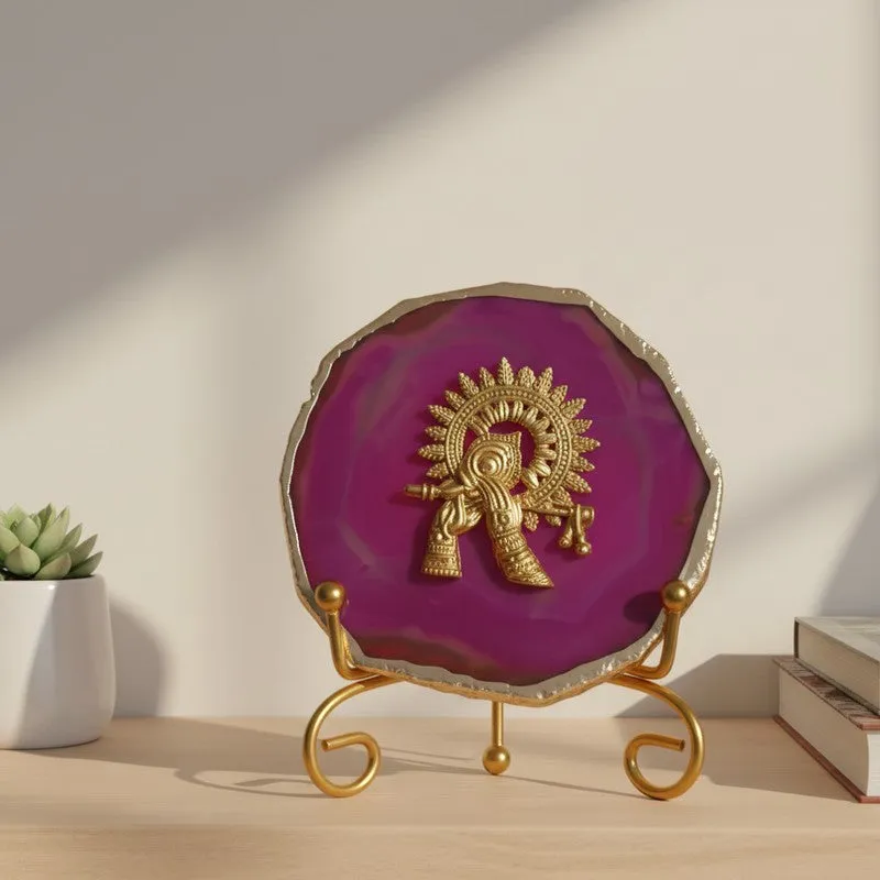 Radhe Krishna Bliss Agate Showpiece With Stand - Magenta media 4