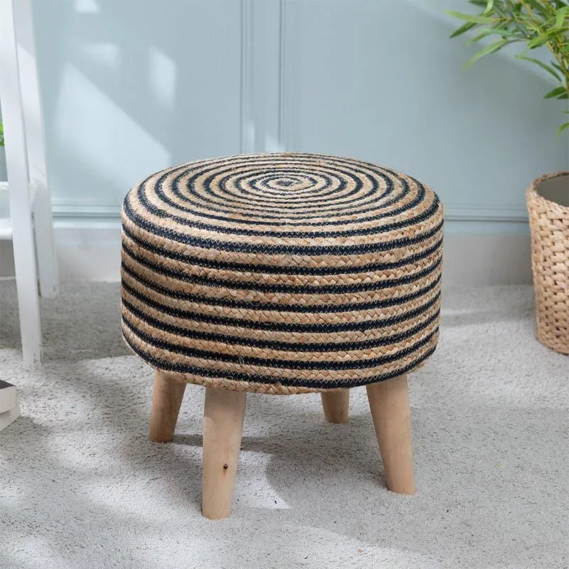 Junis Striped Juco Ottoman - Beige & Black media 1