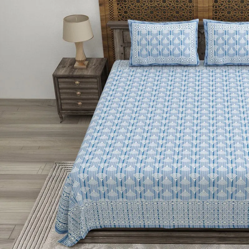 Craftis Cotton Bedsheet (Blue,White) - 240 TC media 3