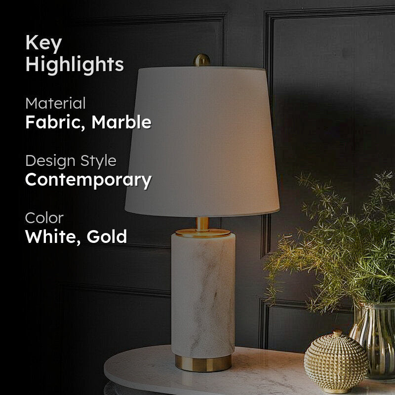 AarviDecor Upton Classic Fabric Table Lamp - White,Gold media 2