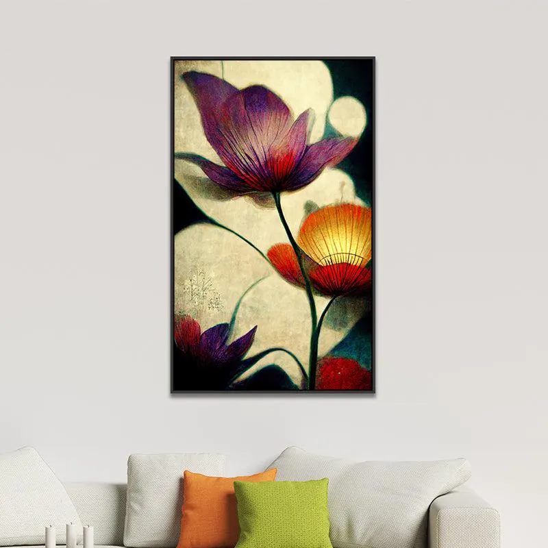 Bruised Ivory Petals Floral Canvas Wall Painting With Frame - Black media 1