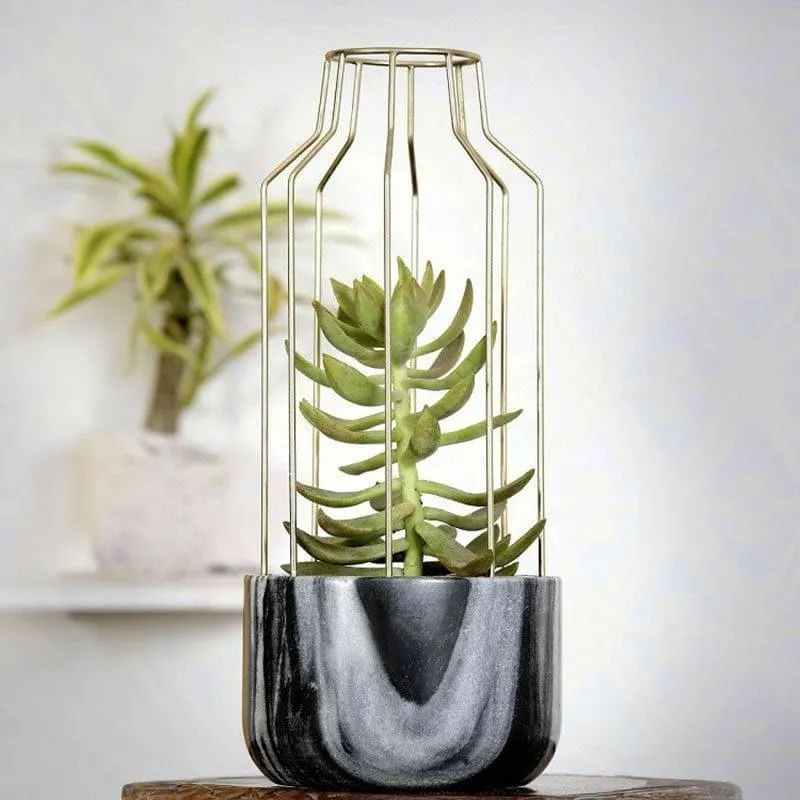 Golden Mesh Eartha Hand Crafted Marble Planter - Grey media 3