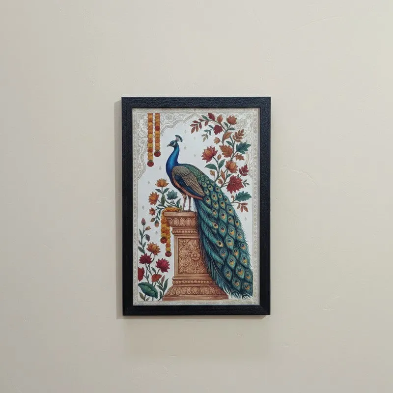 Royal Peacock Floral Wall Painting With Frame media 5