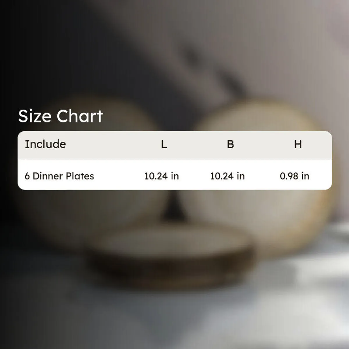 Dinner plate size chart graphic with a white plate illustration