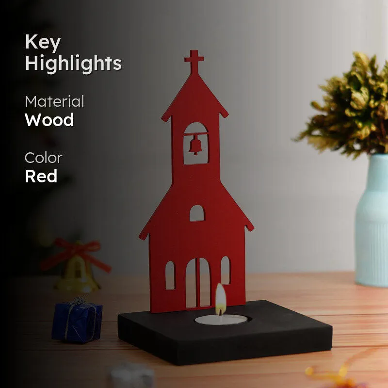 Steaple Of Light Wood Tea Light Holder - Red media 2