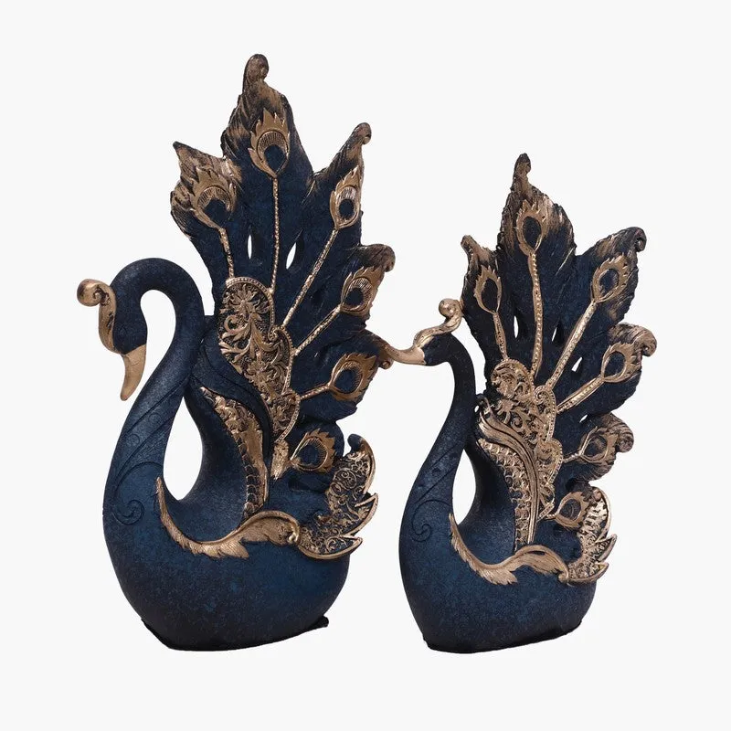 Regal Peacock Polyresin Showpiece (Blue) - Set Of Two media 3