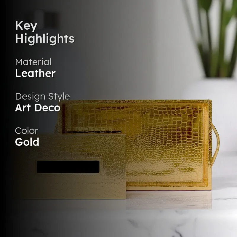 Liora Faux Leather Tray With Tissue Holder (Gold) - Two Piece Set media 2