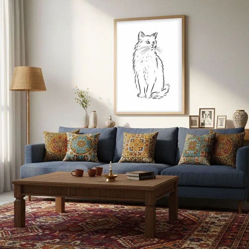 Cat Sketch Archival Canvas Wall Art - Natural Brown Frame media 3