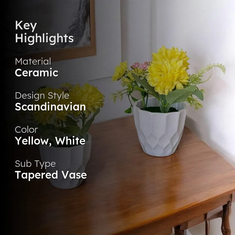 Cadris Ceramic Vase With Artificial Flower (Yellow) - Set Of Two media 2