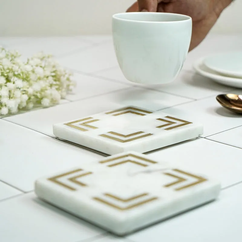 Cairn Marble Coaster With Brass Inlay - Set Of Two media 1