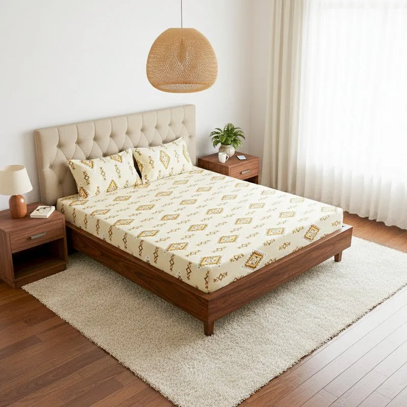 Lisha Ethnic Cotton Bedsheet (Yellow) - 144 TC media 1