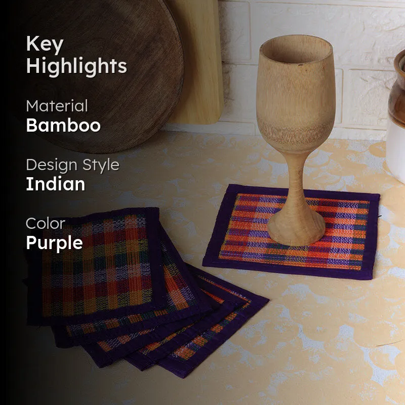 Chequered Zen Bamboo Coaster (Purple) - Set Of Six media 2