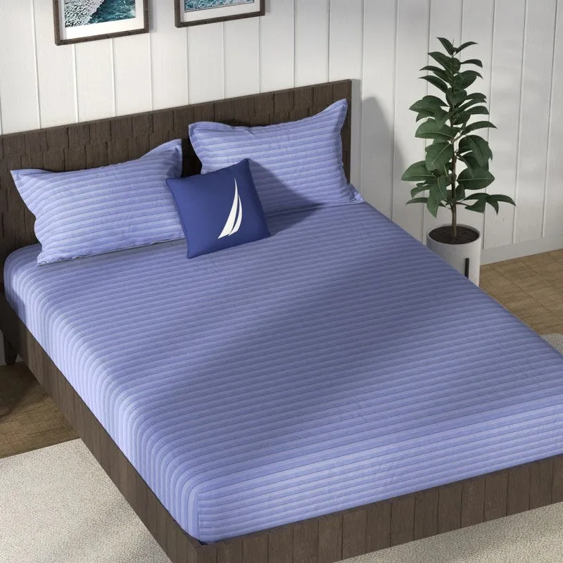 Nautica Whisper Cotton Bedsheet (Blue) - 160 TC media 1