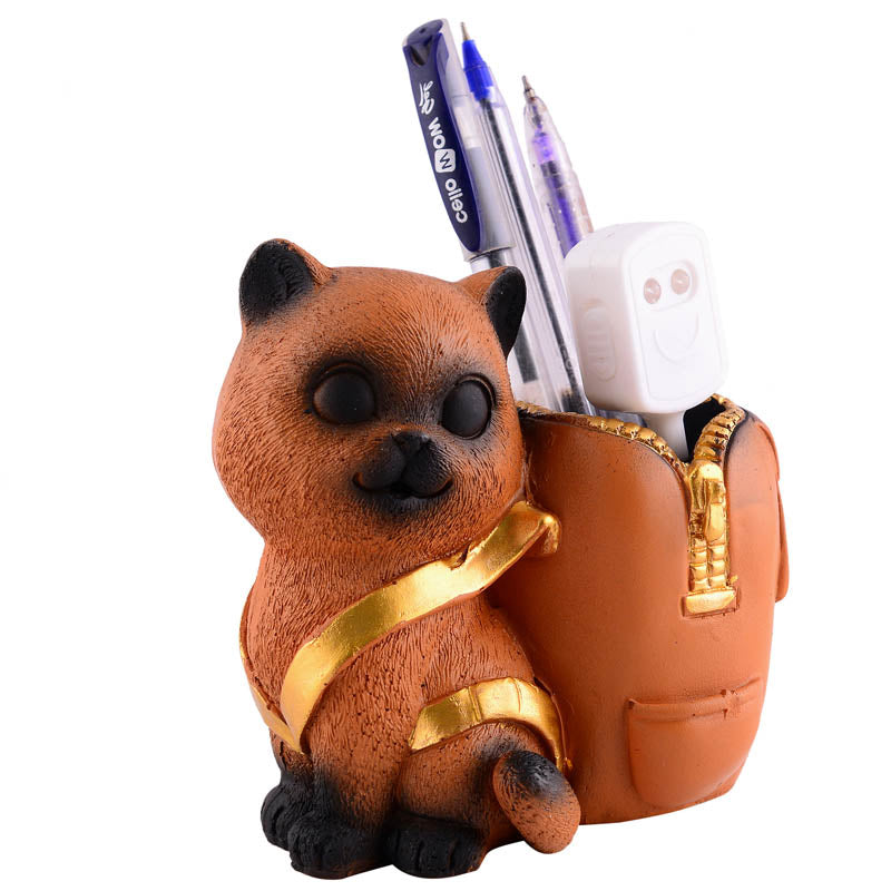 Meow & Mark Painted Polyresin Pen Stand - Brown media 4