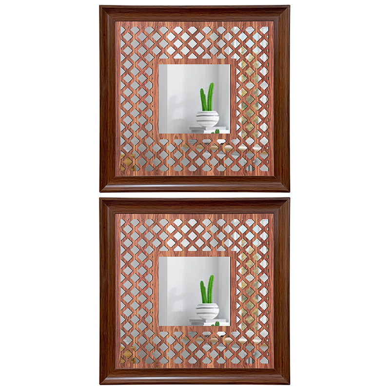 Jharokha View Decorative Wall Mirror (Brown) - Set Of Two media 4