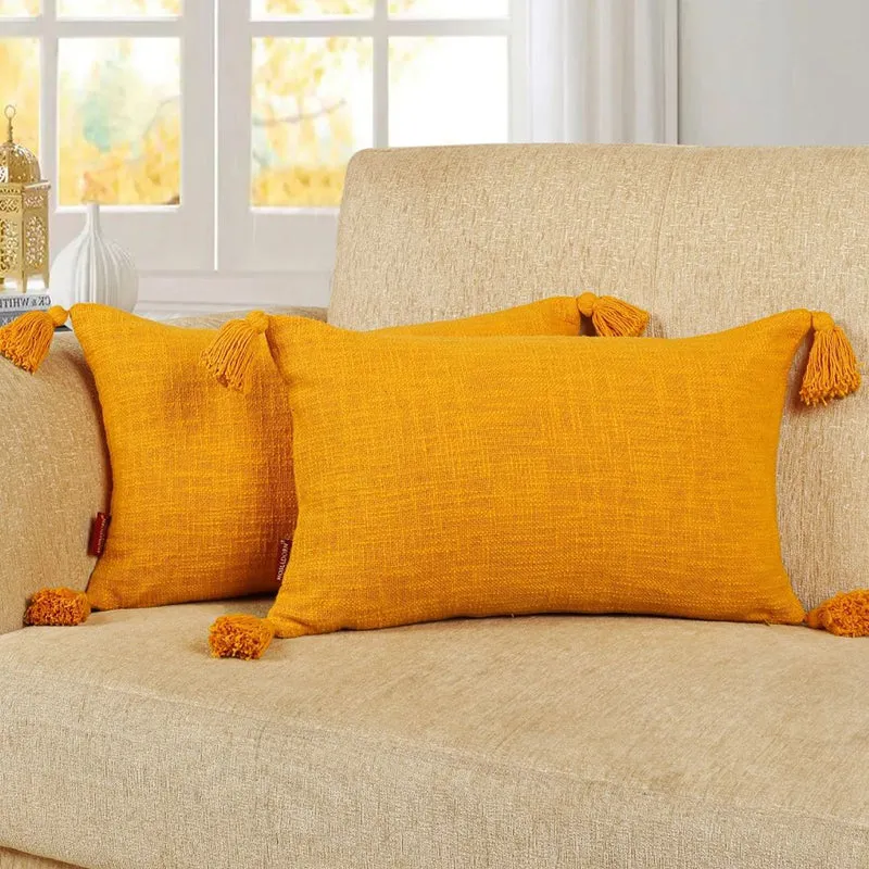 Claira Rectangle Solid Cushion Cover (Mustard Yellow) - Set Of Two media 4