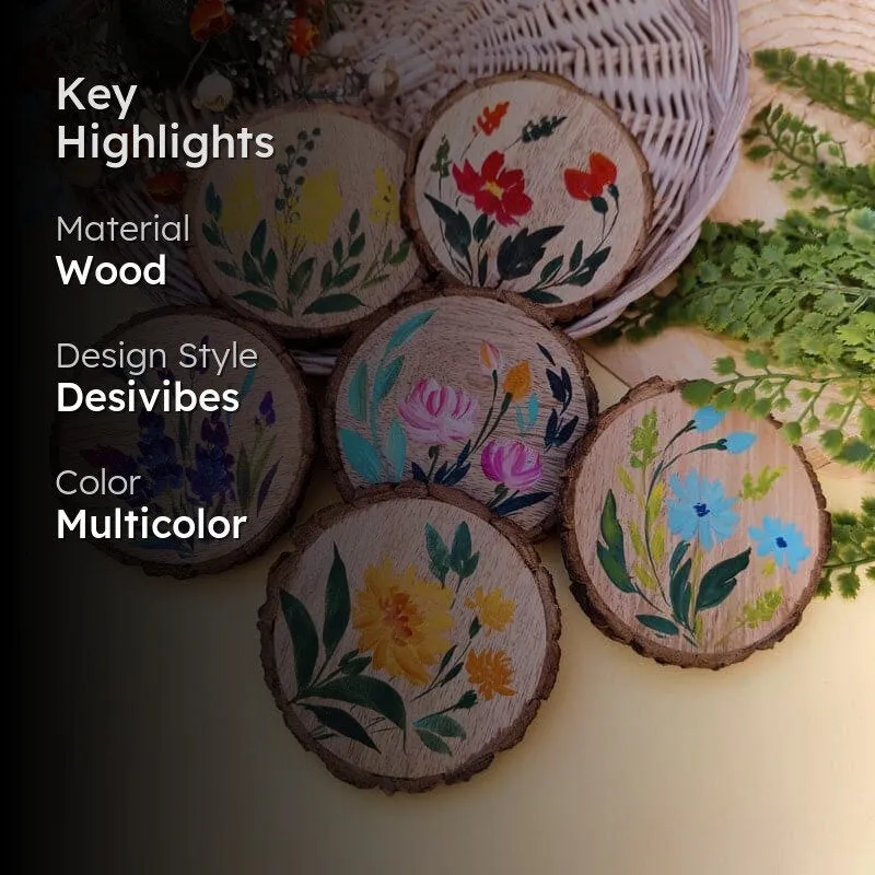 Garden Dream Wooden Handpainted Coaster - Set Of Six media 2