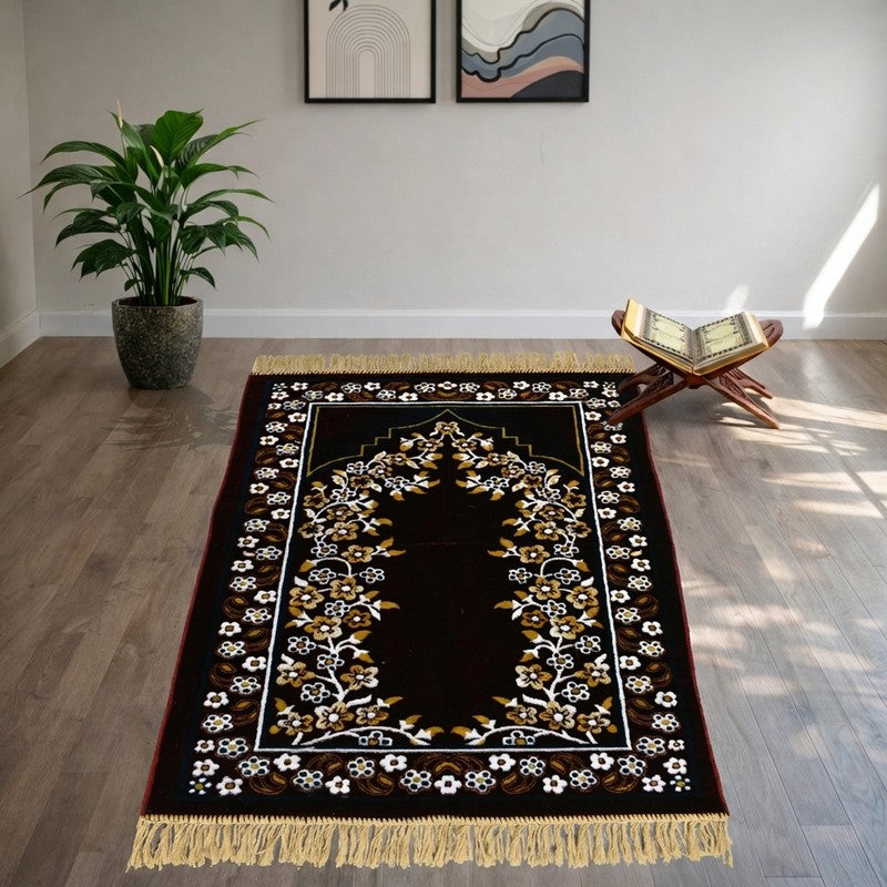 Noorzen Velvet Prayer Mat - Black,Maroon