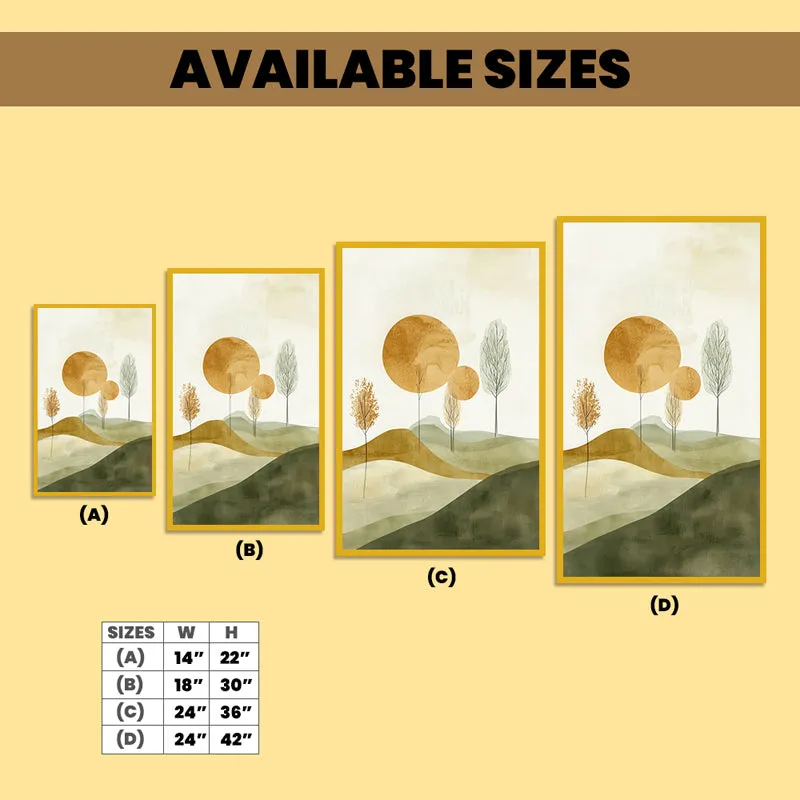 Ochre & Olive Hillside Landscape Canvas Wall Painting With Frame - Gold media 6