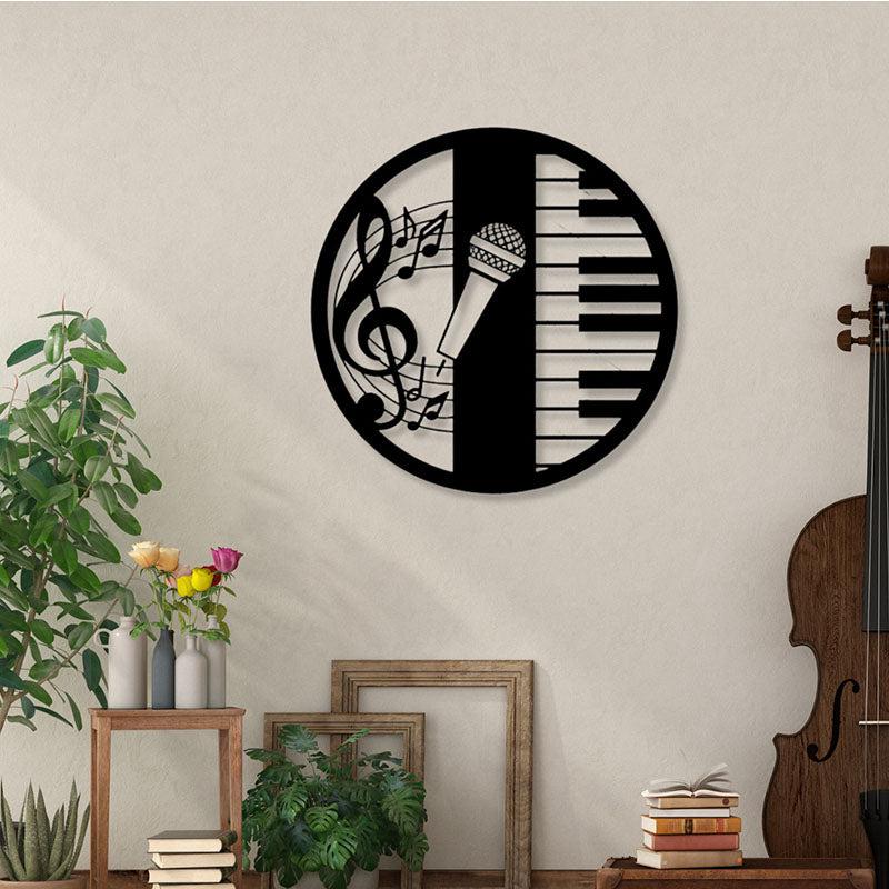 Piano And Mic Black Iron Wall Accent